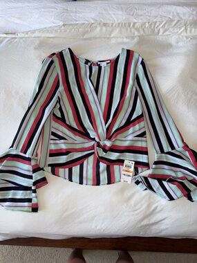 Bar III Multicolor Striped Twist-Front Blouse